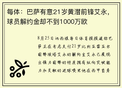 每体：巴萨有意21岁黄潜前锋艾永，球员解约金却不到1000万欧